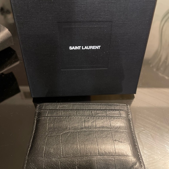 YSL Saint Laurent Crocodile Embossed Black Leather Card Holder With Box - Picture 3 of 7